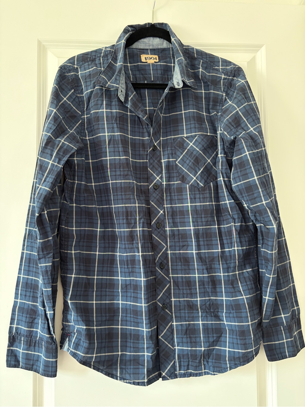 1901 Men's Navy And Light Blue Plaid Button-Down Shirt
